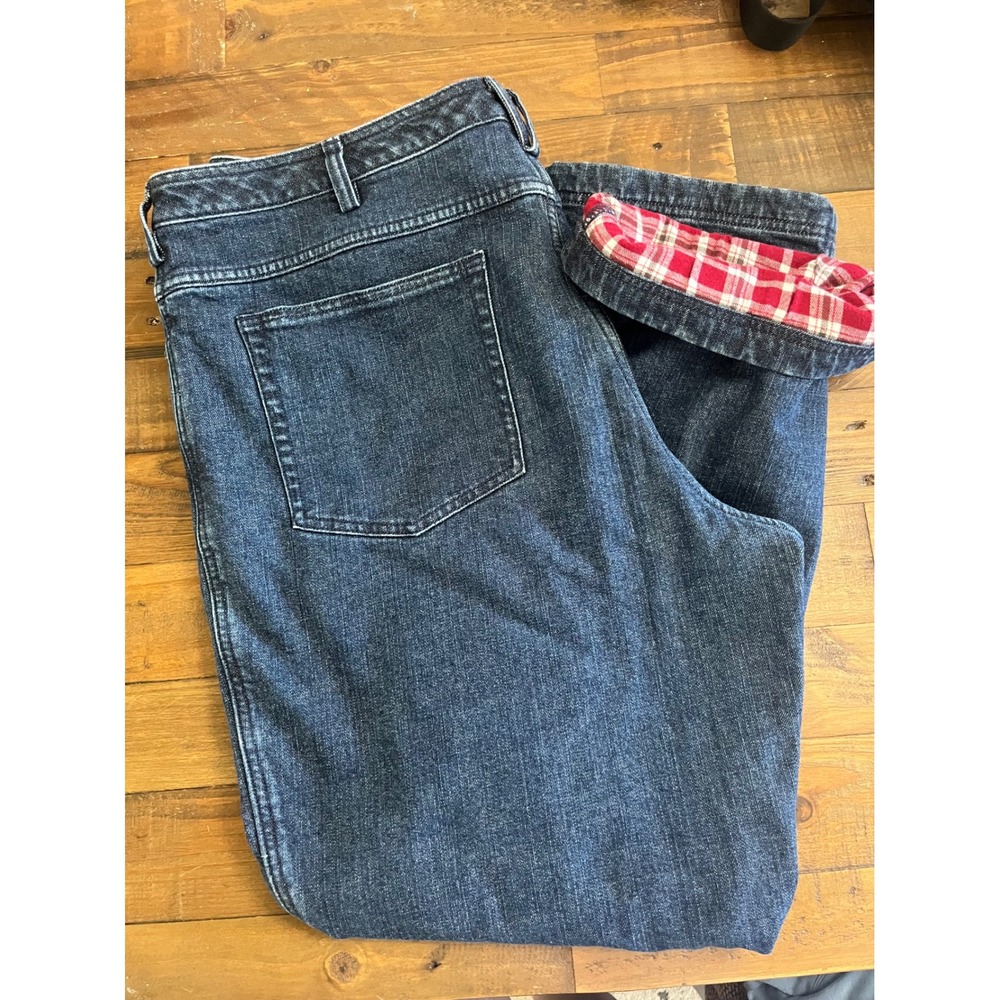 DULUTH TRADING CO Flannel Lined Jeans Women 20x31 Dark Wash Plaid Workwear